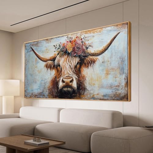 Canvas Wall Art Decor Canvas Art Wall Decor Highland Cow Wall Art Prints Wall Art Picutures for Living Room Large Vintage Wall Art Decor Framed Artwork for Walls Home Bedroom Office Decorations 29" X 59" by TQJYILUFAART