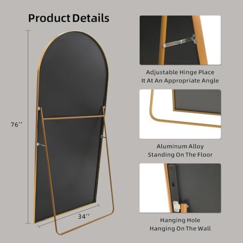 LFT HUIMEI2Y 76"x34" Arch Full Length Mirror, Gold Floor Mirror - Image 3
