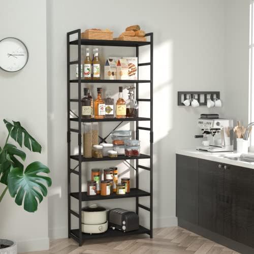 NUMENN 6 Tier Bookshelf, Tall Freestanding Open Storage Bookcase, Black - Image 2