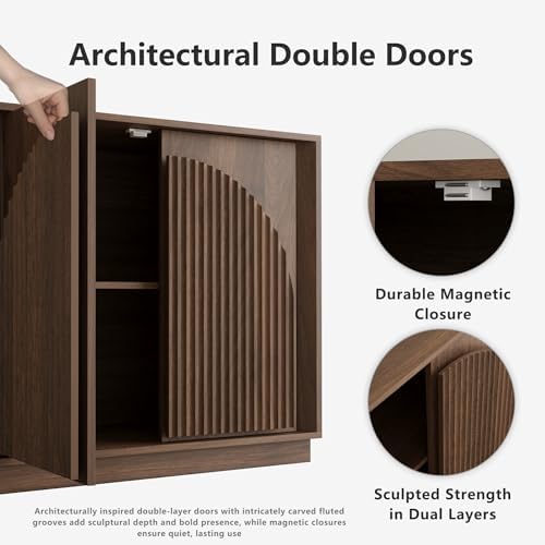 win2win 65" Sideboard Buffet Cabinet with Storage, Modular Credenza, Walnut - Image 5