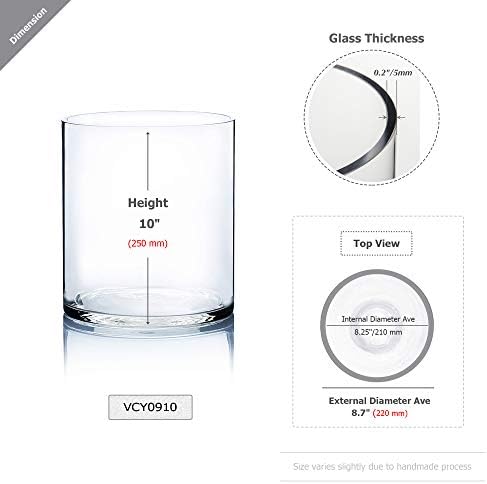 WGV Cylinder Vase, Width 9", Height 10", Clear Wide Large Diameter Flower Glassware, Floral Container, Planter Terrarium for Wedding Party Event, Home Accent Decor, 1 Piece - Image 2