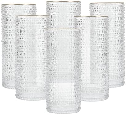 FORTESSA Jupiter Beaded Hobnail Glass Vintage Themed Drinkware Set, 10.8 Ounce Collins Highball Glass (Set of 6), Dishwasher-Safe, Clear/Gold Rim by Unknown