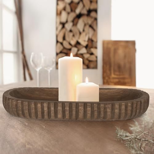 Oakrain Wooden Decorative Bowl for Home Decor, 16" Rustic Dough Bowl - Image 6