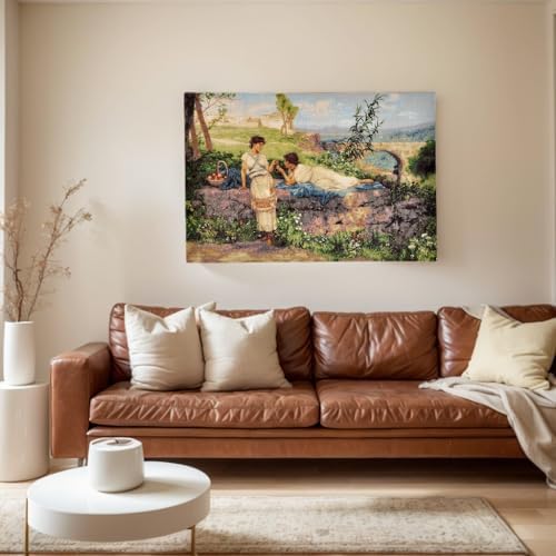 AureoMadis Neoclassical Woven Tapestry Wall Hanging | Henryk Siemiradzki An Idyll Art, Jacquard Woven Vintage Wall Decor with TC Backing, Classical Roman/Greek Tapestries Dual Rod Pocket 41.5"x28.5" (Classical: Two Women on a Stone Wall) - Image 2