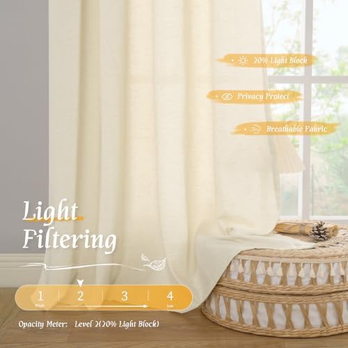 LAMIT Light Beige Linen Textured Curtains 63 inch Length for Living Room - Image 4