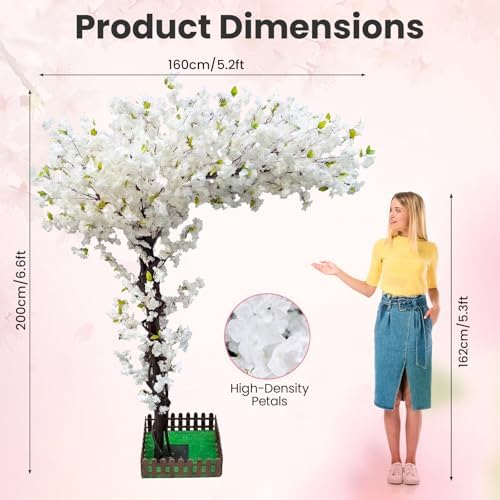 6.7FT Artificial White Cherry Blossom Tree, Faux White Cherry Blossom Tree with Dense Flowers and Sturdy Base, Indoor Fake Sakura Plant for Home Decor Living Room Office Wedding Party Event - Image 2