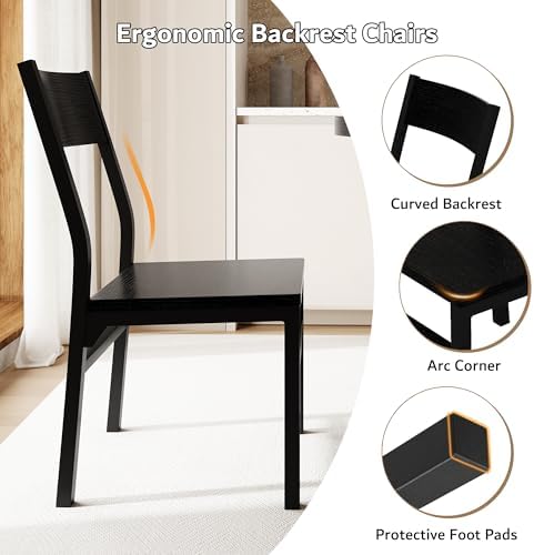 iPormis 5-Piece Round Dining Table Set for 4-6, 59" Extendable Dining Room Table Set with 2 Ergonomic Chairs & 2 Benches, Oval Modern Dinette Table with Metal Frame & MDF Board, Space-Saving, Black - Image 5