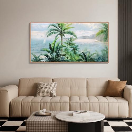Anolyfi Framed Wall Art Palm Tree Picture Tropical Wall Decor for Living Room, Large Canvas Wall Art Painting Nature Seascape Artwork for Bedroom Kitchen Hallway Office Home Decor, 40"x20" by Anolyfi