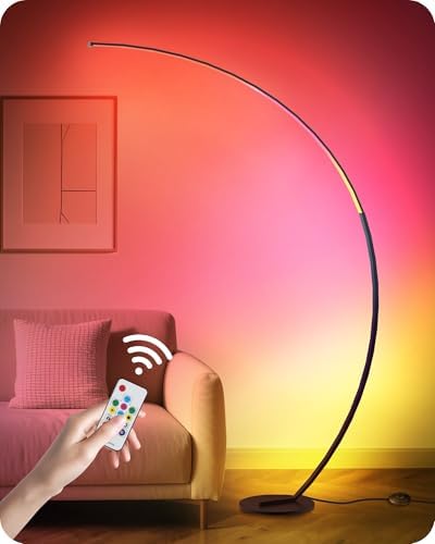 75" RGBW Corner Floor Lamp, Dimmable Arc Lamp with Remote & Foot Control by GOEBLESON