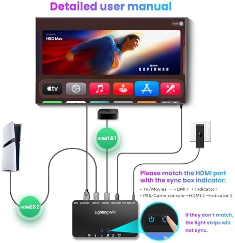 LightingWill LED TV Backlight Strip for 65-75 Inch TVs, Smart RGBIC TV Backlight Sync to Screen with 4K HDR HDMI 2.0 Sync Box, Compatible with Alexa, Google Home, PS5, Xbox, PC - Image 3