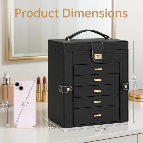 AKOZLIN 6-Tier Jewelry Box Organizer 5 Drawers Storage Medium Black - Image 4