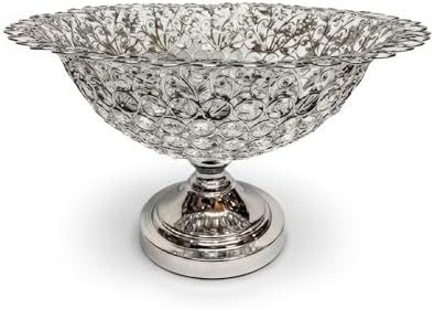 ICE Armor 14" W Polished Silver Filigree Pedestal Bowl with Crystal Accents Candle Holder Elegant Home Décor Accent, Decorative Candle Holder, Warm & Thoughtful Gift Idea - Image 2