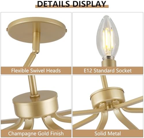 26 Inch 6-Light Gold Farmhouse Candle Chandelier for Dining Room - Image 3