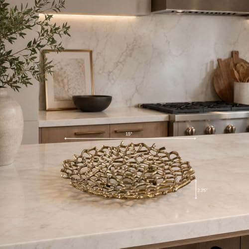 Modern Day Accents Coralino Decorative Coral Plate – Cast Aluminum Openwork Centerpiece Tray, Elevated Design with Protective Feet, Nickel Plated Silver or EPL Gold Finish - Image 2