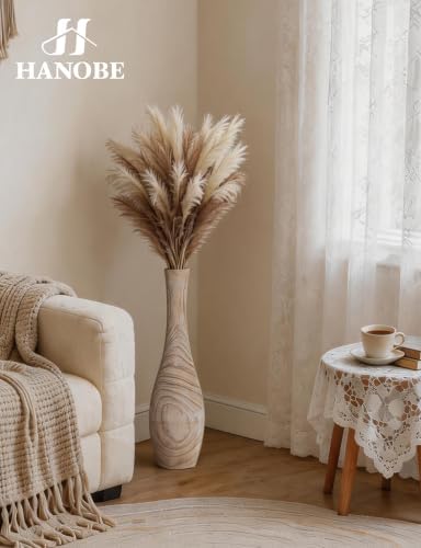 Hanobe 22" Tall Wood Floor Vase for Pampas Grass, Boho Farmhouse Style - Image 5