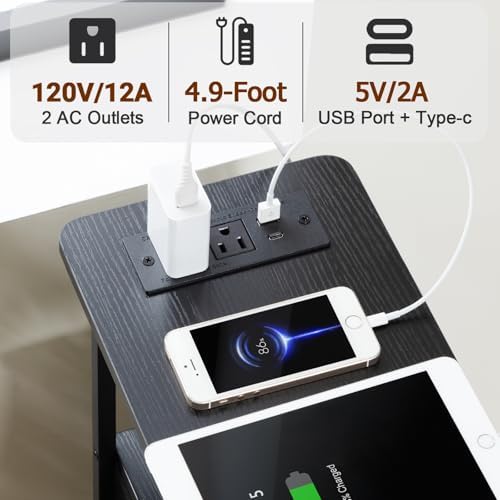 LOAKEKEL Narrow End Table with Charging Station, Small Nightstand - Image 6