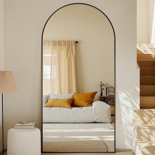 Suidia 78"x38" Arched Full Length Mirror with Stand, Black Floor Mirror - Image 4