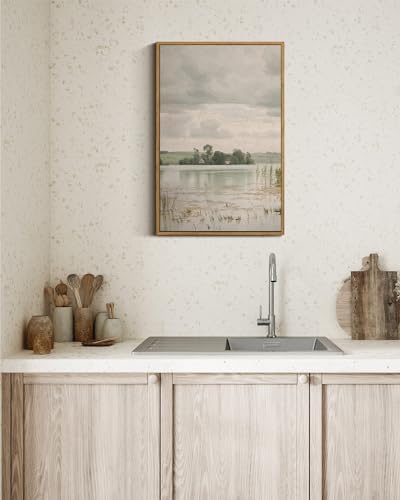 InSimSea Framed Canvas Prints Art Vintage Decor, Countryside Lakeside Landscape Paintings, Large Prints, Vintage Retro Wall Decorations for Bathroom Bedroom Living Room, 16"x24" - Image 2