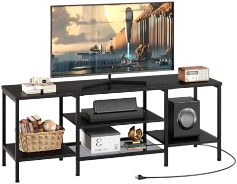 HOOBRO TV Stand with Power Outlets to 65 Inches, TV Console Table with Open Storage Shelves, Industrial Media Entertainment Center for Living Room Bedroom, Black BB40DS01 by HOOBRO