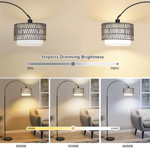 Boho Floor Lamps for Living Room, Arc Floor Lamp for bedroom with Remote and Dimmable Bulb, Over Couch Standing Lamp, Farmhouse Tall Lamp with 3 Color Temperatures, Height Adjustable Corner Floor Lamp - Image 2