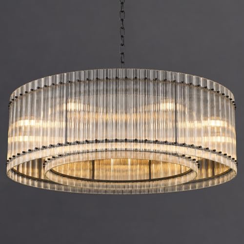 48-Inch Ripple Glass Chandelier, 2-Tier 10-Light Large Black Round Chandelier for Dining Rooms, Living Rooms, Foyers, Staircases, Open-Concept Spaces & High Ceiling by Knurldon