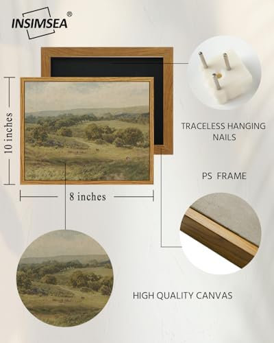 InSimSea Framed Canvas Wall Art, Vintage Landscape Art for Living Room Hallway Shelf, 10x8in,Hills Pasture Watercolor Painting, Rustic Farmhouse Cozy Cottage Mid Century Small Nature Decor - Image 5
