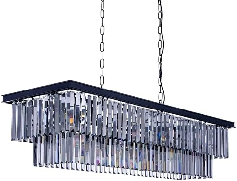 Wellmet Crystal Chandelier 47 inch, 11-Light Modern Smoke Grey Rectangular Crystal Chandelier Ceiling Hanging, Linear Chandeliers Light Fixture for Living Room, Dining Room, Bedroom, Kitchen Island - Image 3