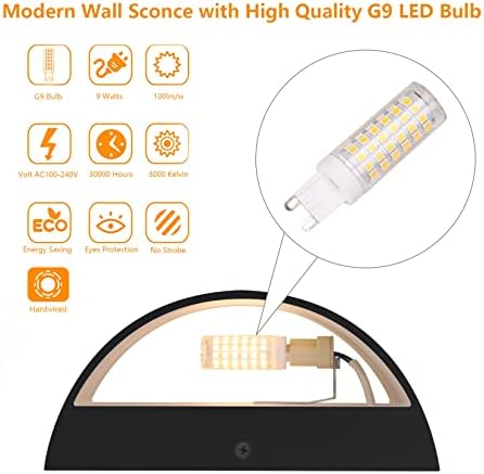 Aipsun Black Modern LED Wall Sconce Hardwired Indoor Wall Lights Set of 2 Up and Down Wall Mount Light for Living Room Bedroom Hallway Corridor Conservatory Warm White 3000K(with G9 Bulbs) - Image 3