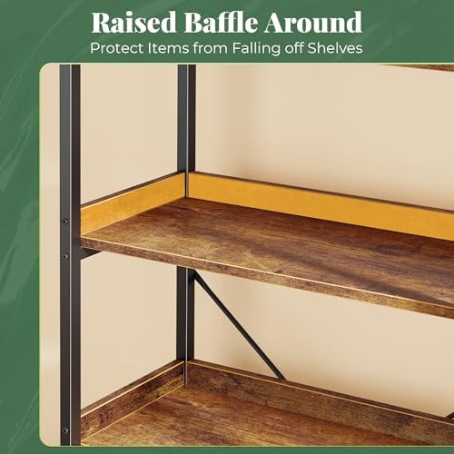 Huuger 6 Tier Bookshelf, Corner Bookshelf with 12 Open Shelves and Raised Baffle, 47.2 Inch Straight Wide Bookcase with Metal Frame and Wooden Board, Adjustable Feet, Rustic Brown - Image 6