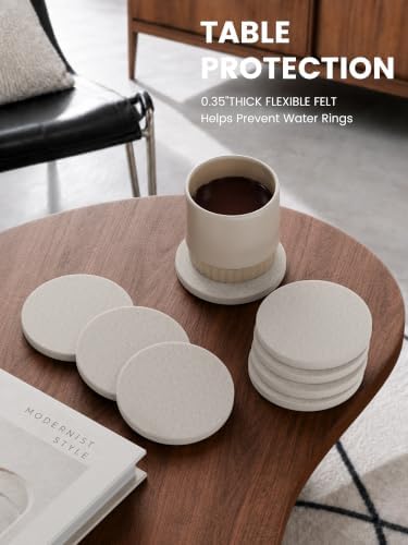 Fluxynara Felt Coasters with Holder, Set of 8 for Drinks, Oatmeal - Image 3