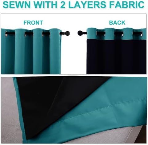 NICETOWN 100% Blackout Curtains for Windows, Pack of 2, Peacock Teal, 52" W x 102" L, Super Heavy-Duty Black Lined Total Darkness Drapes for Bedroom, Privacy Assured Window Treatment for Patio - Image 5