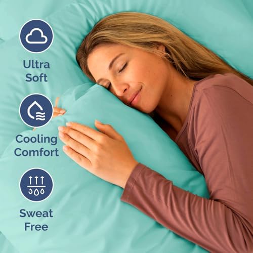 Short Queen Size 4 Piece Bed Sheet Set - RV Short Queen Sheets - Spa Blue - Image 4