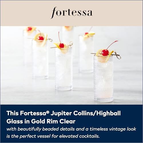 FORTESSA Jupiter Beaded Hobnail Glass Vintage Themed Drinkware Set, 10.8 Ounce Collins Highball Glass (Set of 6), Dishwasher-Safe, Clear/Gold Rim - Image 3