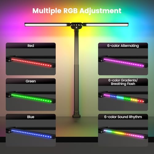 SIBRILLE Upgraded LED Desk Lamp for Home Office with RGB, Rotatable Computer Desk Light with Remote, Tall Table Lamp with Clamp for Working, Dimmable Dual Head Task Lighting for Monitor PC, 22W - Image 4