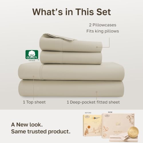 California Design Den 100% Cotton Sateen Deep Pocket King Sheet Set, Beige - Image 3