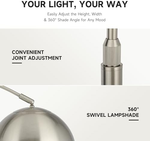 CO-Z Modern Floor Lamp for Living Room, Brushed Nickel Arc Floor Lamp with LED Bulb, Marble Base Contemporary Tall Lamp for Living Room Couch Sofa, Height Up to 69 Inch - Image 4