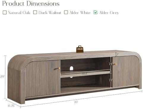 T4TREAM 70" Modern Fluted TV Stand with Storage, Alder Grey - Image 2