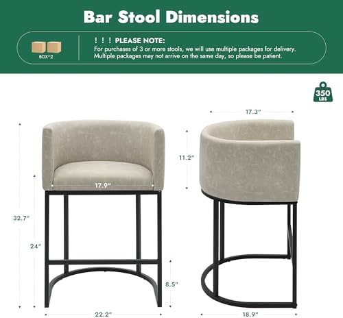 Counter Height Bar Stools for Kitchen Island, Modern Counter Stools for Dining Room, 24 Inch Seat Height Barstools with Metal Legs, Faux Leather Bar Stool with Back Footrest, Greige(White) - Image 3