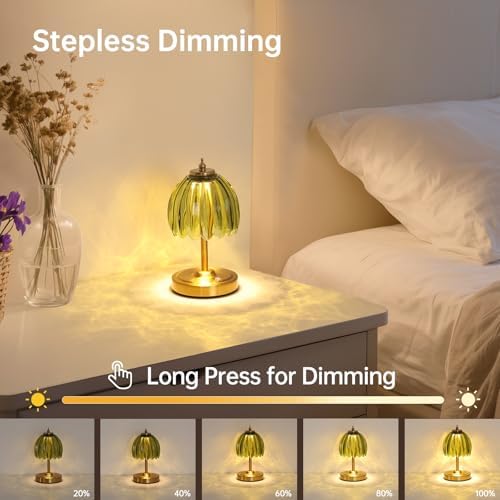 Shenmoyl Tulip Small Table Lamp, 5200mAh Cordless Touch Control Mini Table Lamp with 3 Color Temps & Stepless Dimming, Perfect for Small Spaces Like Dressers, Bedsides, Bookshelves (Green Tulip) - Image 3