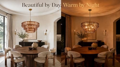 3-Tier 26 Inch Amber Crystal Glass Chandeliers, Modern Round Luxury 7 Lights Hanging Pendant Light Fixture, for Dining Living Room, Bedroom, Foyer, Entryway(Included E12 Bulbs) - Image 6