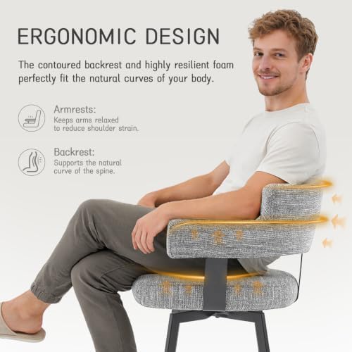 Counter Height Bar Stools with Full Back – Swivel Counter Stools Set of 2 with Linen Padded Back, Metal Footrest, Modern Barstools for Kitchen Counter, Island, Dining Room, Grey 24 inch - Image 3