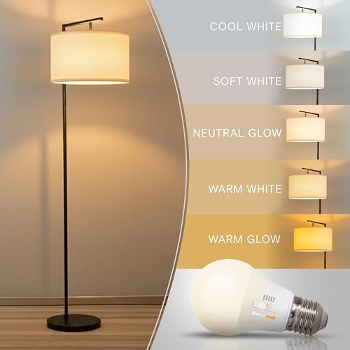Brightech Montage Modern Floor Lamp - LED Standing Lamp with Tan Shade for Living Rooms & Offices - Bedroom Reading Light - Tall Corner Pole Lamp for Contemporary Home Decor - Black - Image 2