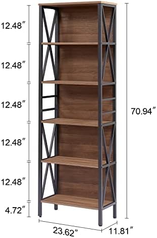 HOMISSUE Tall Bookshelf, 6-Tier Book Shelf, Rustic Wood Metal Bookshelves and Bookcases, Freestanding and Industrial Open Bookcase for Home Office, Living Room and Bedroom, Vintage Brown - Image 2