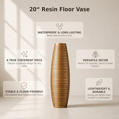 Leewadee Large Floor Vase 20 inches Polyresin for Pampas Grass, Dried Flowers - Image 3