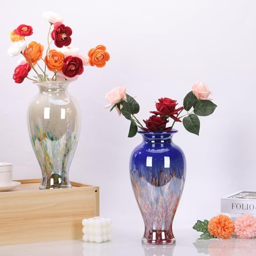 11.8" Tall Glass Vase Beautiful Hand Blown Glass Vase Modern Art Home Decor, Wide Mouth Colorful Vases for Mantle Dining Table Centerpiece, Entryway Living Room Wedding Decoration (Green) - Image 6