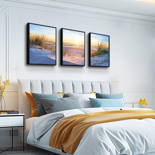 Black Framed Beach Wall Art Set - Blue Seascape Paintings for Living Room, Bedroom & Office - 12"X16" Each - Image 3