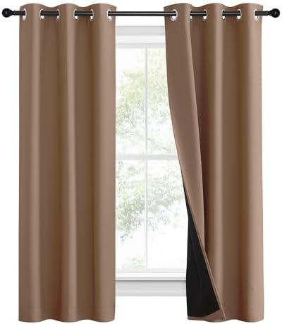 NICETOWN 100% Blackout Curtains Thermal, Noise Reduction and Privacy Curtains for Patio Door, Black Lined Blackout Drapes with Grommet Top, Cappuccino, 1 Pair, W37 x L60 - Image 2