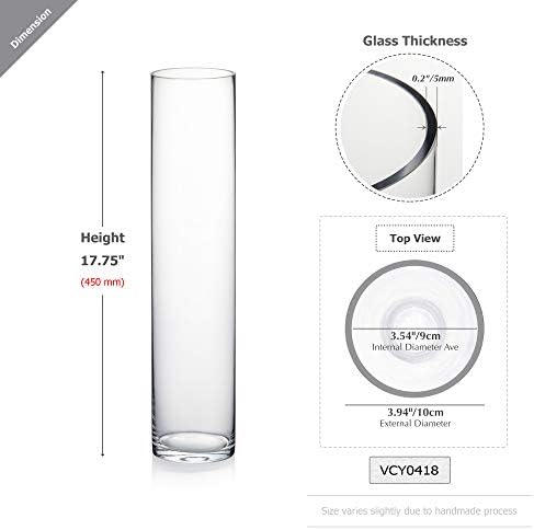 WGVI Quality Thick Weighted Tall Clear Cylinder Glass Vases, 4" W x 18" H, Flower Arrangement Floating Candle Holders Wedding Centerpieces Event Floral Container Display Decor, Bulk Wholesale, 6 Pcs - Image 2