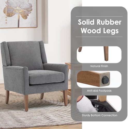 COLAMY Modern Wingback Living Room Chair, Upholstered Fabric Accent Armchair, Single Sofa Chair with Lounge Seat and Wood Legs for Bedroom/Office/Reading Spaces, Gery - Image 4