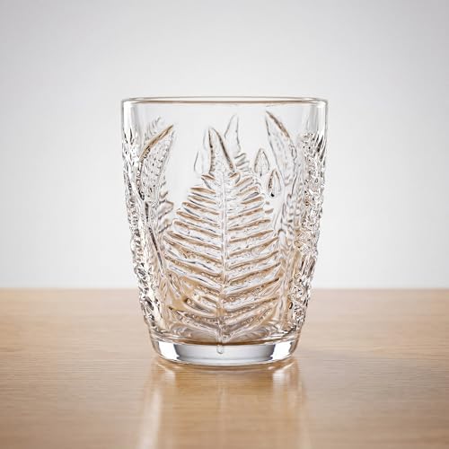 Clear Drinking Glasses Set of 4, 10 oz Glass Cups, Vintage Fern Glassware - Image 3